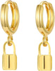 Gold Huggie Small Hoop Earrings with Charm Personalized Snake/Evil Eye/Star/Cross/Lock/Key 18k Gold Plated Crystal Drop Dangle Earrings for Women - Lock