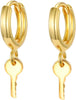 Gold Huggie Small Hoop Earrings with Charm Personalized Snake/Evil Eye/Star/Cross/Lock/Key 18k Gold Plated Crystal Drop Dangle Earrings for Women - Key