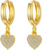 Gold Huggie Small Hoop Earrings with Charm Personalized Snake/Evil Eye/Star/Cross/Lock/Key 18k Gold Plated Crystal Drop Dangle Earrings for Women - Heart