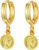 Gold Huggie Small Hoop Earrings with Charm Personalized Snake/Evil Eye/Star/Cross/Lock/Key 18k Gold Plated Crystal Drop Dangle Earrings for Women - Coin