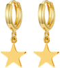 Gold Huggie Small Hoop Earrings with Charm Personalized Snake/Evil Eye/Star/Cross/Lock/Key 18k Gold Plated Crystal Drop Dangle Earrings for Women - Star