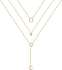 14K Gold Plated Layered Necklace for Women Jewelry Gift - 3PCS - Circle&CZ Triangle&Circle Lariat