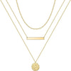 14K Gold Plated Layered Necklace for Women Jewelry Gift - 3PCS - Link Chain&Bar&Hammered Disc