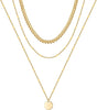 14K Gold Plated Layered Necklace for Women Jewelry Gift - 3 Layered Necklace - Thick&Chain&Disc