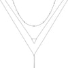 14K Gold Plated Layered Necklace for Women Jewelry Gift - 3PCS Silver - Chain&Triangle&Bar