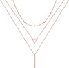 14K Gold Plated Layered Necklace for Women Jewelry Gift - 3PCS 14k-rose-gold-plated - Chain&Triangle&Bar