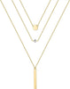 14K Gold Plated Layered Necklace for Women Jewelry Gift - 3PCS - Disc&CZ&Bar
