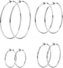 4 Pairs Stainless Steel Clip On Hoop Earrings for Women Fake Hoop Earrings - silver tone