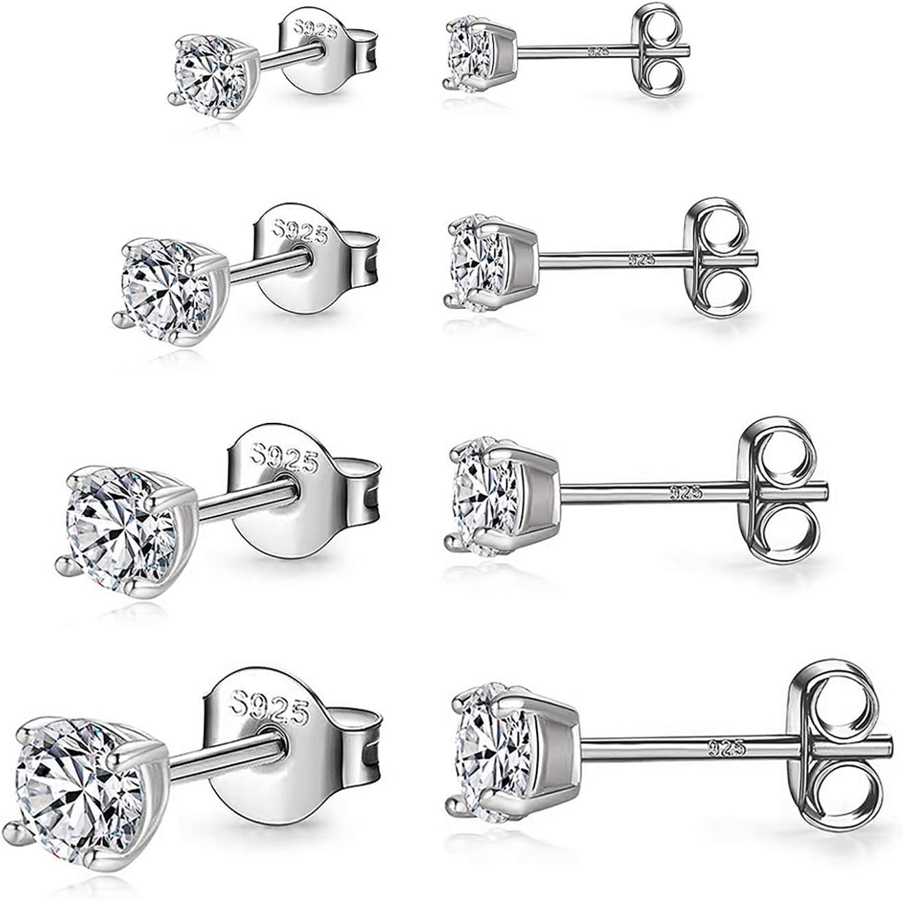 925 Sterling Silver Stud earrings Set White Gold Plated Stud Earrings Cubic Zirconia Stud Earrings for Women ( 2mm, 3mm, 4mm, 5mm, 6mm, 7mm) 8 CZ - main view
