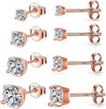 925 Sterling Silver Stud earrings Set White Gold Plated Stud Earrings Cubic Zirconia Stud Earrings for Women ( 2mm, 3mm, 4mm, 5mm, 6mm, 7mm) 8 CZ - 9Rose Gold-3456mm