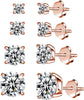 925 Sterling Silver Stud earrings Set White Gold Plated Stud Earrings Cubic Zirconia Stud Earrings for Women ( 2mm, 3mm, 4mm, 5mm, 6mm, 7mm) 8 CZ - 10Rose Gold-4567mm