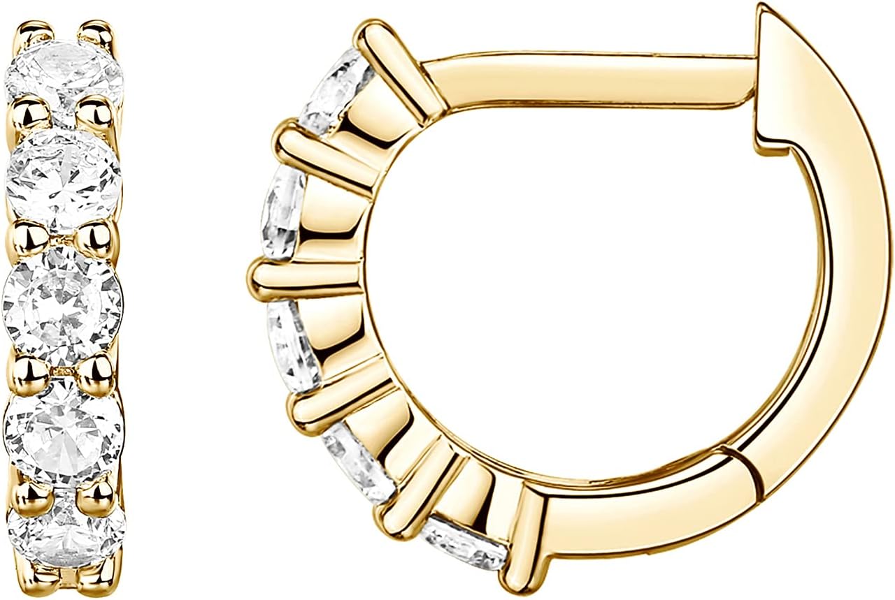 14K Gold Plated Dainty Cubic Zirconia Huggie Hoop Earrings for Women - main view