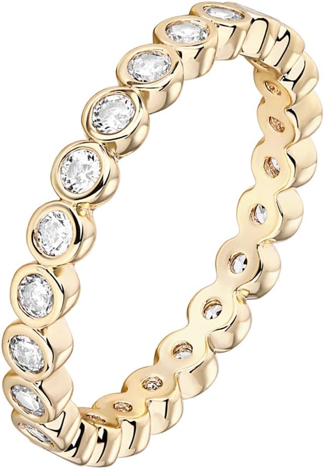 14K Gold Plated Rings with Cubic Zirconia - 2.8mm Stackable for Women - Gold Love Ring - main view