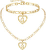Gold Initial Pendant Necklace Anklet Bracelet for Women 14K Gold Plated Figaro Chain Letter Initial Heart Necklace Anklets Alphabet Foot Jewelry - G