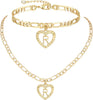 Gold Initial Pendant Necklace Anklet Bracelet for Women 14K Gold Plated Figaro Chain Letter Initial Heart Necklace Anklets Alphabet Foot Jewelry - R