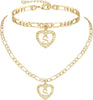 Gold Initial Pendant Necklace Anklet Bracelet for Women 14K Gold Plated Figaro Chain Letter Initial Heart Necklace Anklets Alphabet Foot Jewelry - S