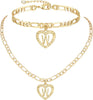 Gold Initial Pendant Necklace Anklet Bracelet for Women 14K Gold Plated Figaro Chain Letter Initial Heart Necklace Anklets Alphabet Foot Jewelry - W