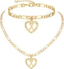 Gold Initial Pendant Necklace Anklet Bracelet for Women 14K Gold Plated Figaro Chain Letter Initial Heart Necklace Anklets Alphabet Foot Jewelry - X
