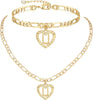 Gold Initial Pendant Necklace Anklet Bracelet for Women 14K Gold Plated Figaro Chain Letter Initial Heart Necklace Anklets Alphabet Foot Jewelry - U