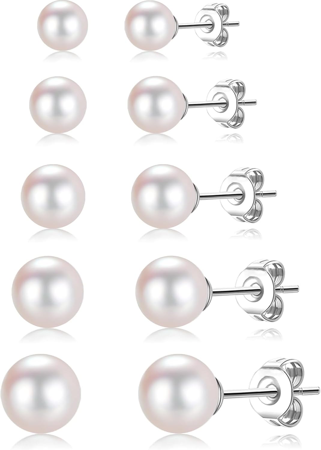 5 Pairs Pearl Earrings for Women Ball Studs Earrings Set Women 316L Surgical Steel Silver Pearl Earrings Birthday Day Gifts - main view