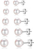 5 Pairs Pearl Earrings for Women Ball Studs Earrings Set Women 316L Surgical Steel Silver Pearl Earrings Birthday Day Gifts - main view