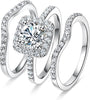 18K White Gold Plated Cubic Zirconia Three-in-One Halo Wedding Engagement Promise Eternity Ring for Women - main view