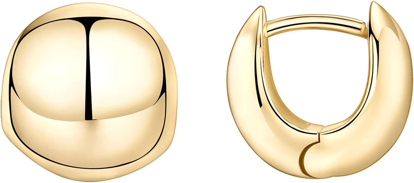 14K Gold Plated Chunky Huggie Earrings for Women, Small Hoop Earrings - main view