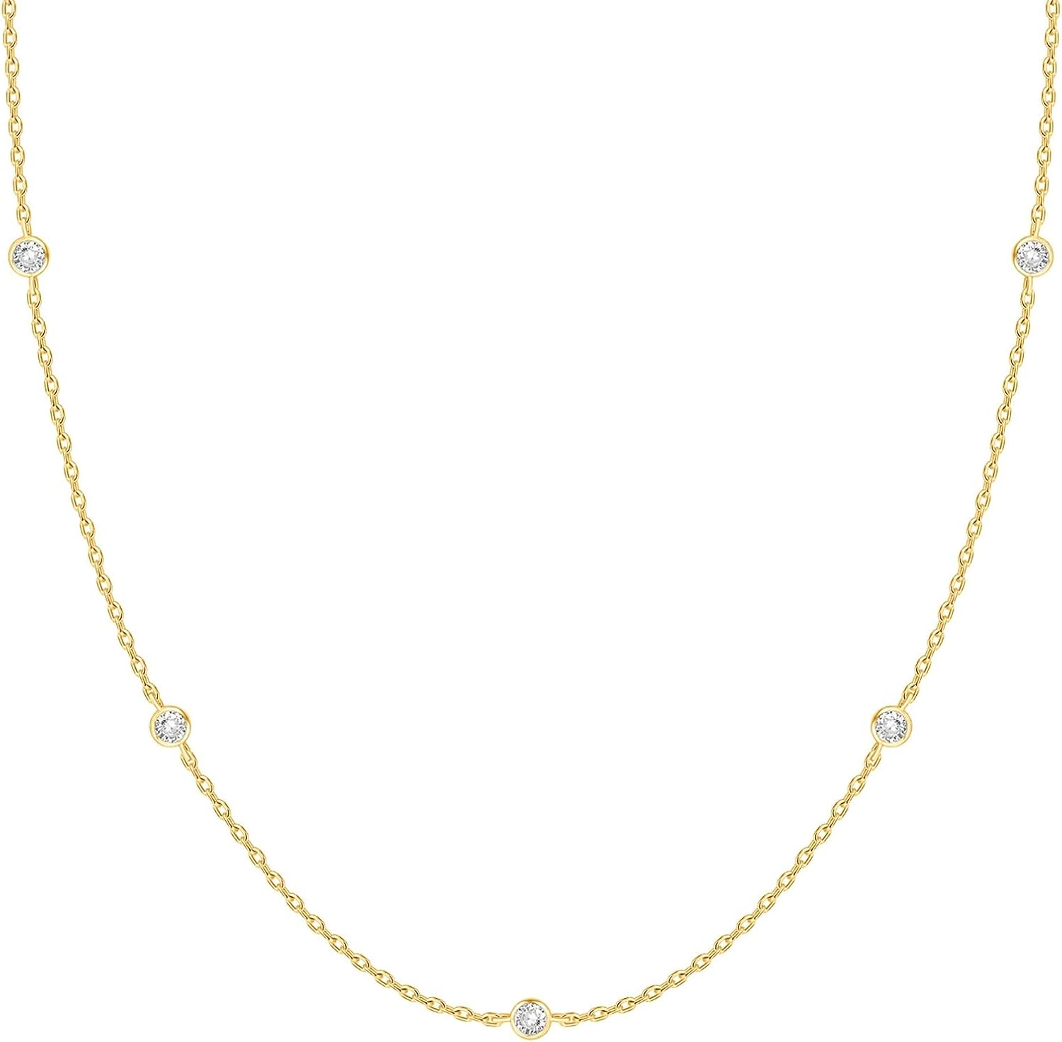 Layering Necklace for Women with 14K Gold Plated Station CZ Chain Layered Necklaces for Women Simulated Diamond Necklace Dainty Necklace Chain - main view