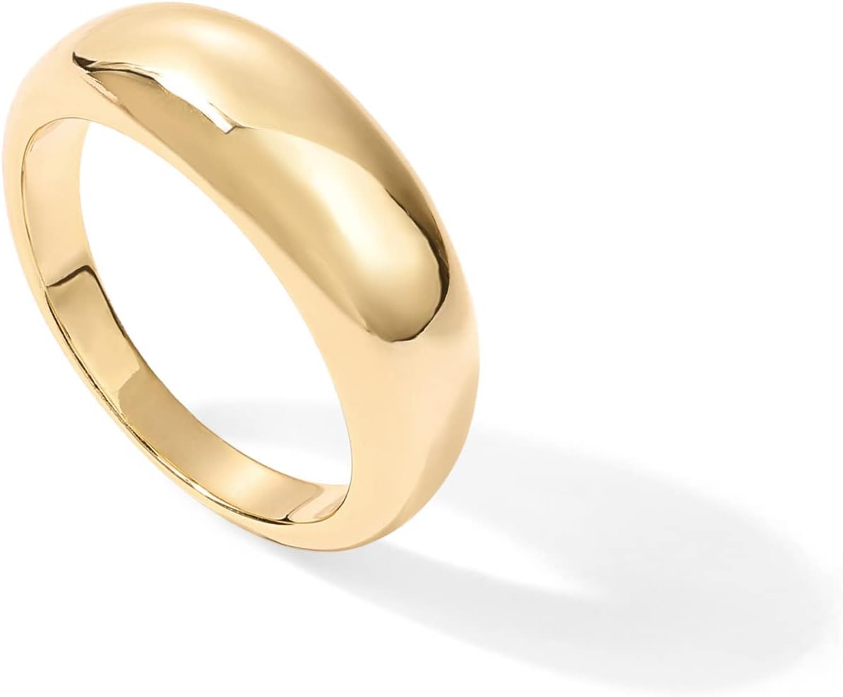 14K Gold Plated Chunky Dome Ring for Women, Puffy Stackable Rings - main view
