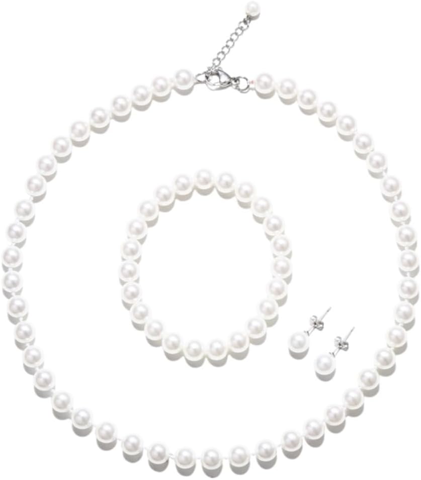 8mm Pearl Jewelry Set for Women, Necklace Bracelet Earrings - main view