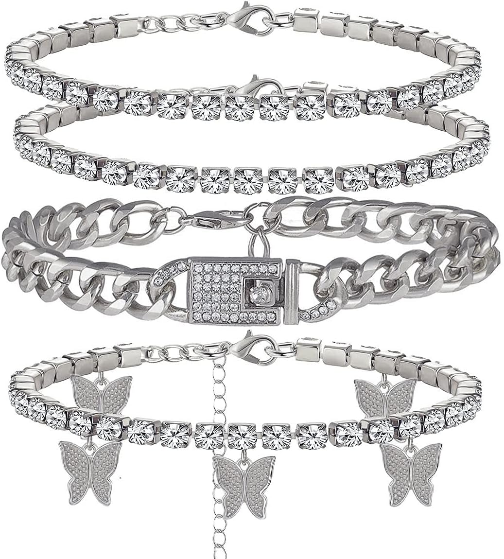 Butterfly Ankle Bracelet for Women Rhinestone Anklets Bulk Adjustable Layered Beach Ankle Bracelet Braided Chain Anklet Charm Ankle Bracelet Jewerly - main view