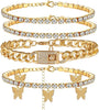 Butterfly Ankle Bracelet for Women Rhinestone Anklets Bulk Adjustable Layered Beach Ankle Bracelet Braided Chain Anklet Charm Ankle Bracelet Jewerly - gold cuban