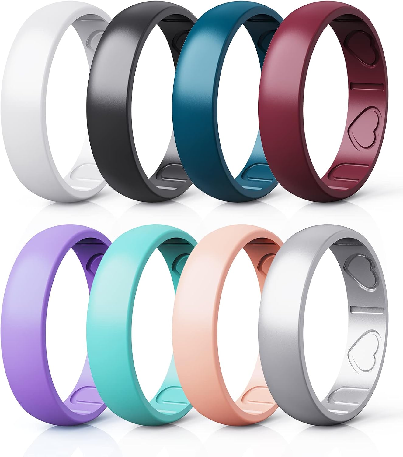 Silicone Rings for Women - Heart [I Love U] Pattern Airflow Inner Grooves Breathable Rubber Wedding Ring Silicone Wedding Bands for Women - 8 Rings / - main view