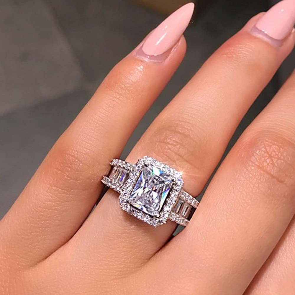 925 Sterling Silver Shiny Full Diamond Ring Cubic Zirconia Cocktail Rings CZ Eternity Engagement Wedding Band Ring for Women ( Us Code 7) - main view