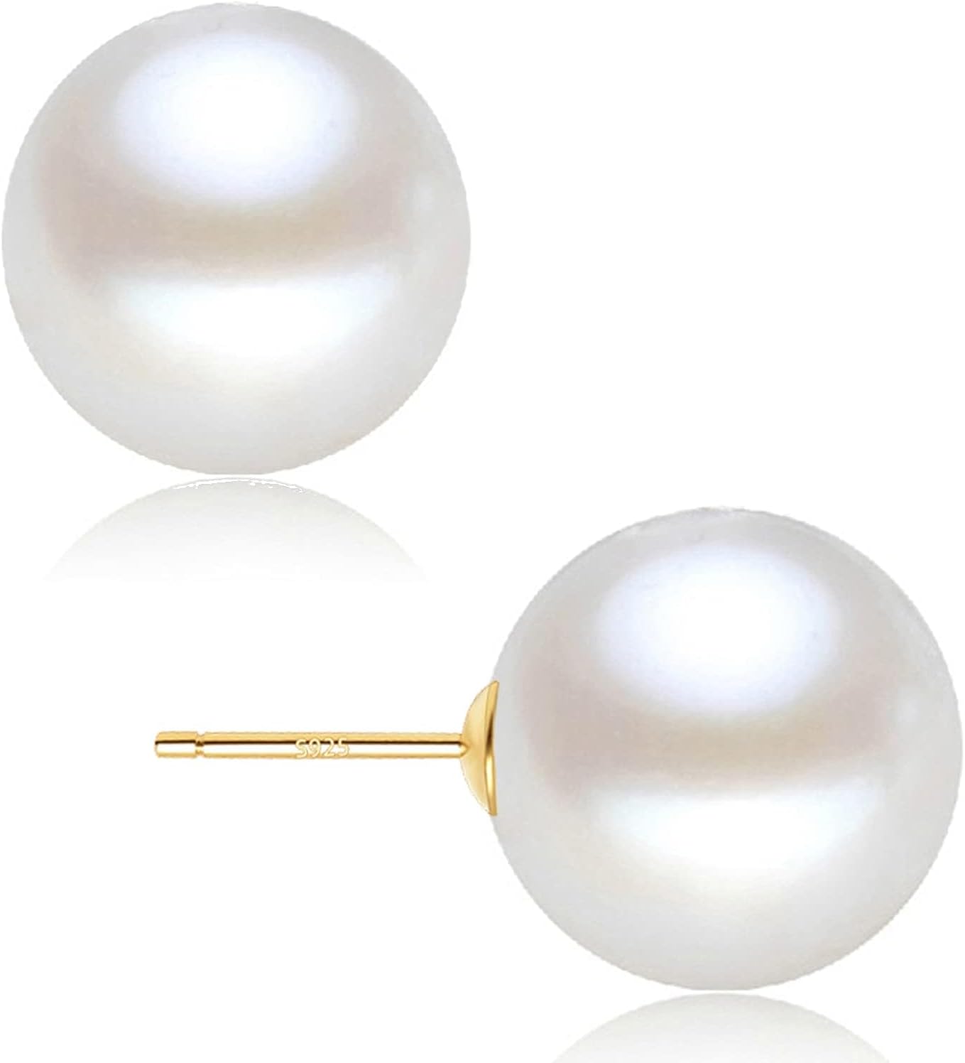 18K Gold Plated 925 Sterling Silver Shell Pearl Stud Earrings - main view