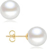 18K Gold Plated 925 Sterling Silver Shell Pearl Stud Earrings - A_L - 6mm - Gold