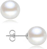 18K Gold Plated 925 Sterling Silver Shell Pearl Stud Earrings - D_L - 8mm - Silver