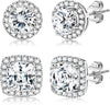 18K Gold Plated Halo Stud Earrings 925 Sterling Silver Cubic Zirconia Stud Earrings Round Square Diamonique Stud Earrings Set for Women - main view