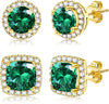 18K Gold Plated Halo Stud Earrings 925 Sterling Silver Cubic Zirconia Stud Earrings Round Square Diamonique Stud Earrings Set for Women - Gold&Green