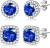 18K Gold Plated Halo Stud Earrings 925 Sterling Silver Cubic Zirconia Stud Earrings Round Square Diamonique Stud Earrings Set for Women - Silver&Blue