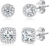 18K Gold Plated Halo Stud Earrings 925 Sterling Silver Cubic Zirconia Stud Earrings Round Square Diamonique Stud Earrings Set for Women - Silver2