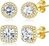 18K Gold Plated Halo Stud Earrings 925 Sterling Silver Cubic Zirconia Stud Earrings Round Square Diamonique Stud Earrings Set for Women - Gold1