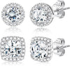 18K Gold Plated Halo Stud Earrings 925 Sterling Silver Cubic Zirconia Stud Earrings Round Square Diamonique Stud Earrings Set for Women - Silver1