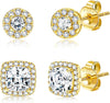 18K Gold Plated Halo Stud Earrings 925 Sterling Silver Cubic Zirconia Stud Earrings Round Square Diamonique Stud Earrings Set for Women - Gold2