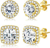 18K Gold Plated Halo Stud Earrings 925 Sterling Silver Cubic Zirconia Stud Earrings Round Square Diamonique Stud Earrings Set for Women - Gold&White