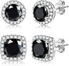 18K Gold Plated Halo Stud Earrings 925 Sterling Silver Cubic Zirconia Stud Earrings Round Square Diamonique Stud Earrings Set for Women - Silver&Black