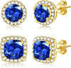18K Gold Plated Halo Stud Earrings 925 Sterling Silver Cubic Zirconia Stud Earrings Round Square Diamonique Stud Earrings Set for Women - Gold&Blue