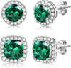 18K Gold Plated Halo Stud Earrings 925 Sterling Silver Cubic Zirconia Stud Earrings Round Square Diamonique Stud Earrings Set for Women - Silver&Green
