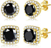 18K Gold Plated Halo Stud Earrings 925 Sterling Silver Cubic Zirconia Stud Earrings Round Square Diamonique Stud Earrings Set for Women - Gold&Black