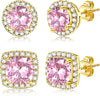 18K Gold Plated Halo Stud Earrings 925 Sterling Silver Cubic Zirconia Stud Earrings Round Square Diamonique Stud Earrings Set for Women - Gold&Pink